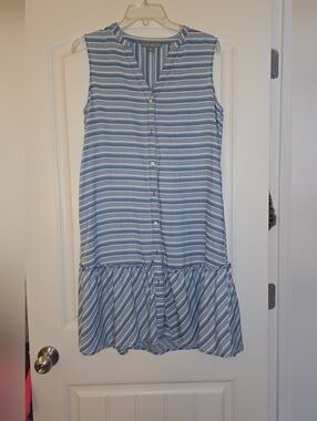 Sharagano Blue & White Striped Shirt Dress Size Medium